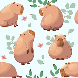 Бесшовный паттерн с милыми капибарами