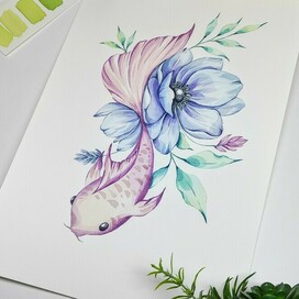 Иллюстрация с рыбкой и анемоном