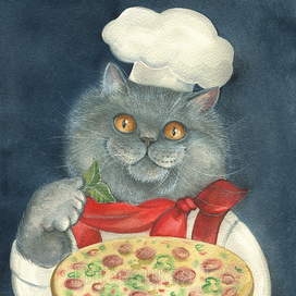 Кот-поварешка с пиццей