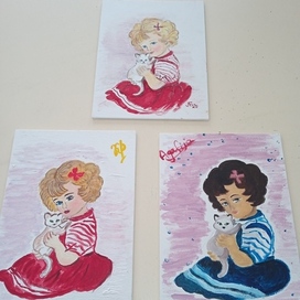 портрет девочки с котёнком, мастер-класс 