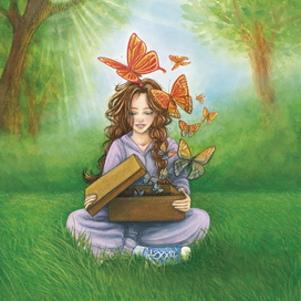 Сюрприз в коробке - бабочки - иллюстрация для колоды карт мак