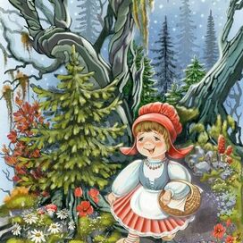 Красная шапочка в вечернем лесу