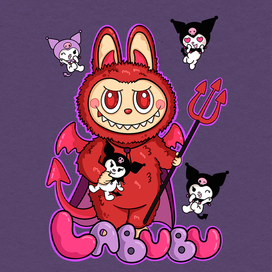 Принт  Лабубу и Куроми