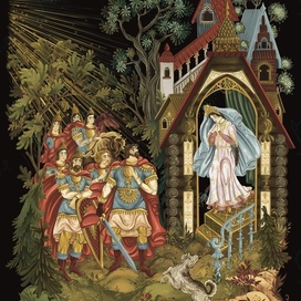 «Сказка о мертвой царевне и о семи богатырях» в стиле палех