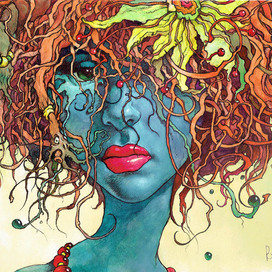 синяя рыжая девочка