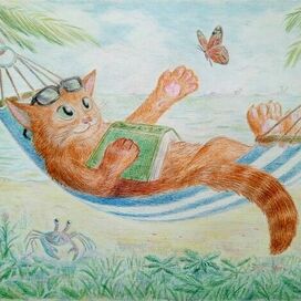 кот на гамаке