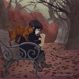 Мальчик и рыжий кот