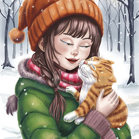 Девочка и котик (зима)