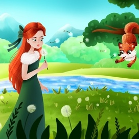 Девочка Алиса и лисенок Фырк