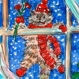 Котик с цветами