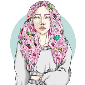 Девушка с конфетами в волосах