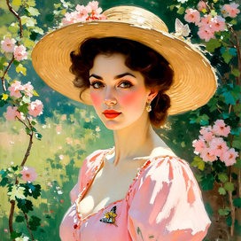Девушка в шляпе с цветами