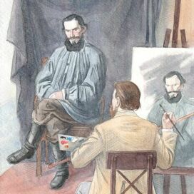 И.Н Крамской пишет портрет Л.Н. Толстого