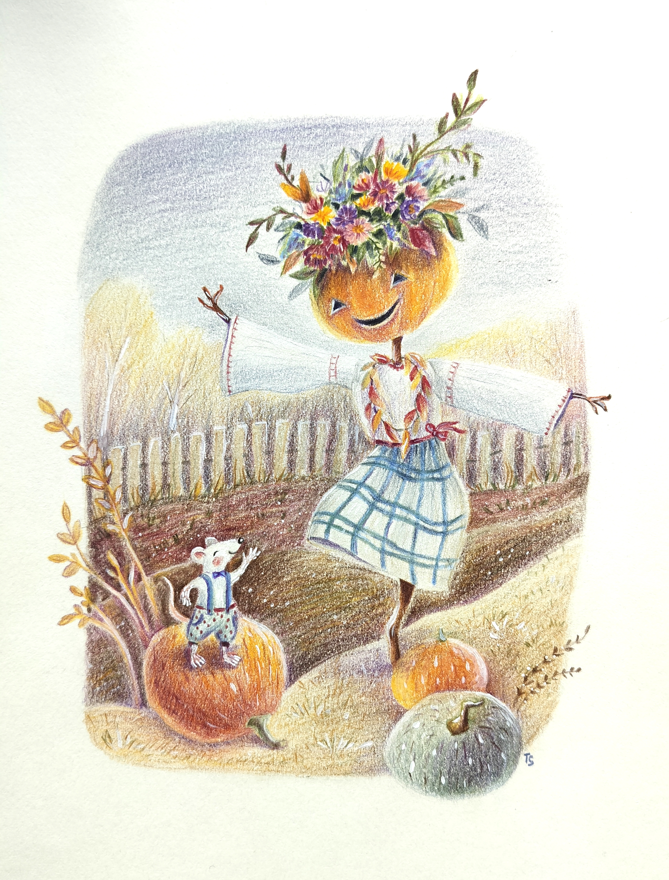 Иллюстрация для открытки из серии "Карандашная осень"