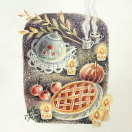 Иллюстрация для серии открыток "Карандашная осень"