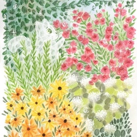 Кот-призрак в саду