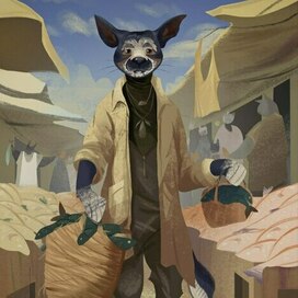 Пес на рыбном рынке