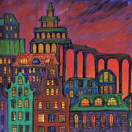 Город. Закат.