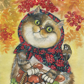 Кошечка в платочке осенняя