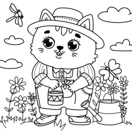 Раскраска Кот садовод