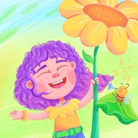 Девушка, подсолнух и пчела