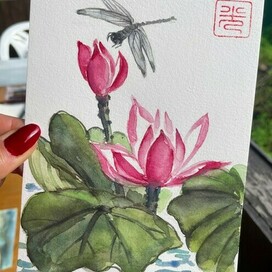 Открытка акварелью Лотос