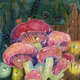 Серия иллюстраций "грибные домики"