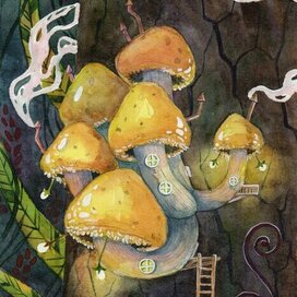 Серия иллюстраций "грибные домики"