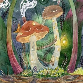 Серия иллюстраций "грибные домики"