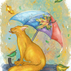 Осенний кот под зонтом