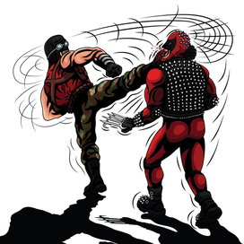 Сдержал удар ногой с разворота