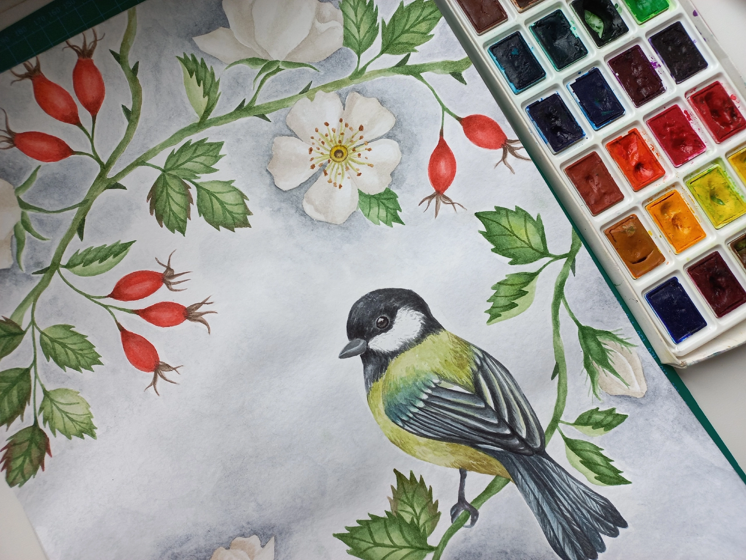 Синица и шиповник💛