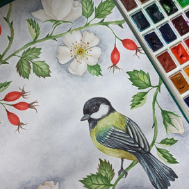 Синица и шиповник💛