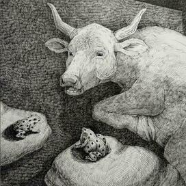 "Лягушка и Вол" - иллюстрация к басне И. Крылова