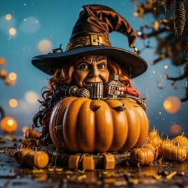 Ведьма в шляпе с тыквой