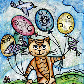 Котенок с воздушными шарами