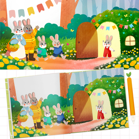 Разворот для книги про семью зайчат