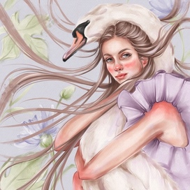 Иллюстрация девушки с лебедем 