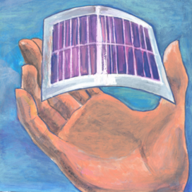 Иллюстрация в журнал "А почему?" Рубрика" Со всего света". Редакция-Юный техник. Опубликовано. Тема: Гибкие солнечные батареи. Техника: Бумага, акрил, темпера. Художник: Марат Брызгалов.