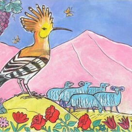 Иллюстрация для детских стихов, для детского журнала «НОГДЗАУ»(Пионер). Опубликовано. Журнал издаётся в Республике Северная Осетия—Алания, во Владикавказе. Журнал на русском и осетинском языках. Техника иллюстрации: Бумага, гуашь, акрил, тушь. Художник Марат Брызгалов.