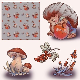 "Милый ежик" Иллюстрация, паттерн