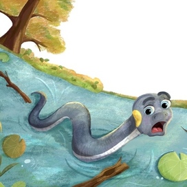 Приключения ужика по быстрой реке