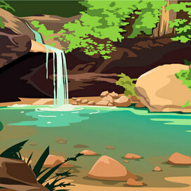 Векторный пейзаж "Водопад"