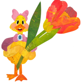 Детский персонаж. Утенок с тюльпаном.