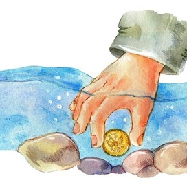 золотые монеты в горной реке