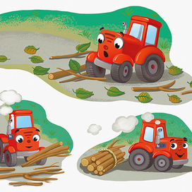 Маленький трактор расчищает дорогу от урагана