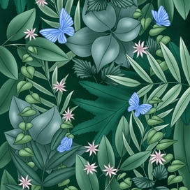 Тропический лес с бабочками