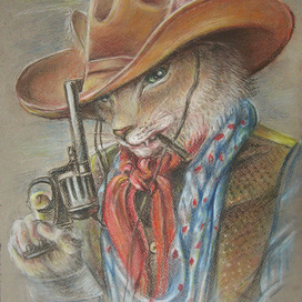 Портрет кота в образе ковбоя, крутого чувака.