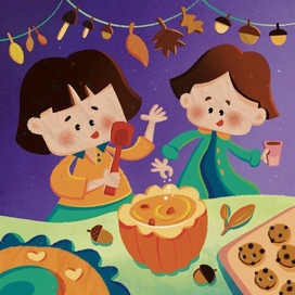 Детская осенняя иллюстрация с девочками