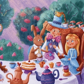 Безумное чаепитие (иллюстрация к книге Алиса в стране чудес)